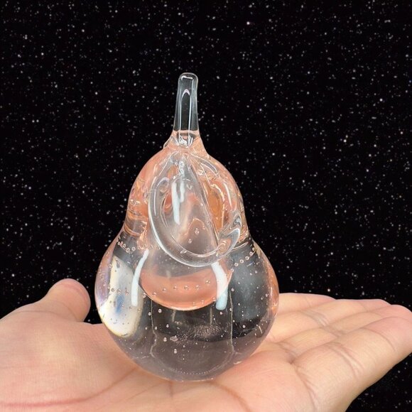 Venetian Art Glass Fruit Apple Pear Paperweight Pink Tint Small Bubbles Italian - Picture 10 of 13